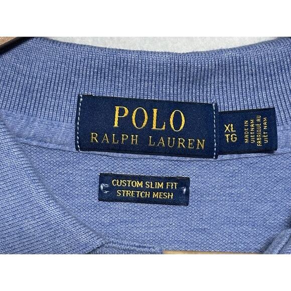 POLO RALPH LAUREN Mens Custom Fit Blue Shirt Pony Stretch Mesh XL - Picture 2 of 9